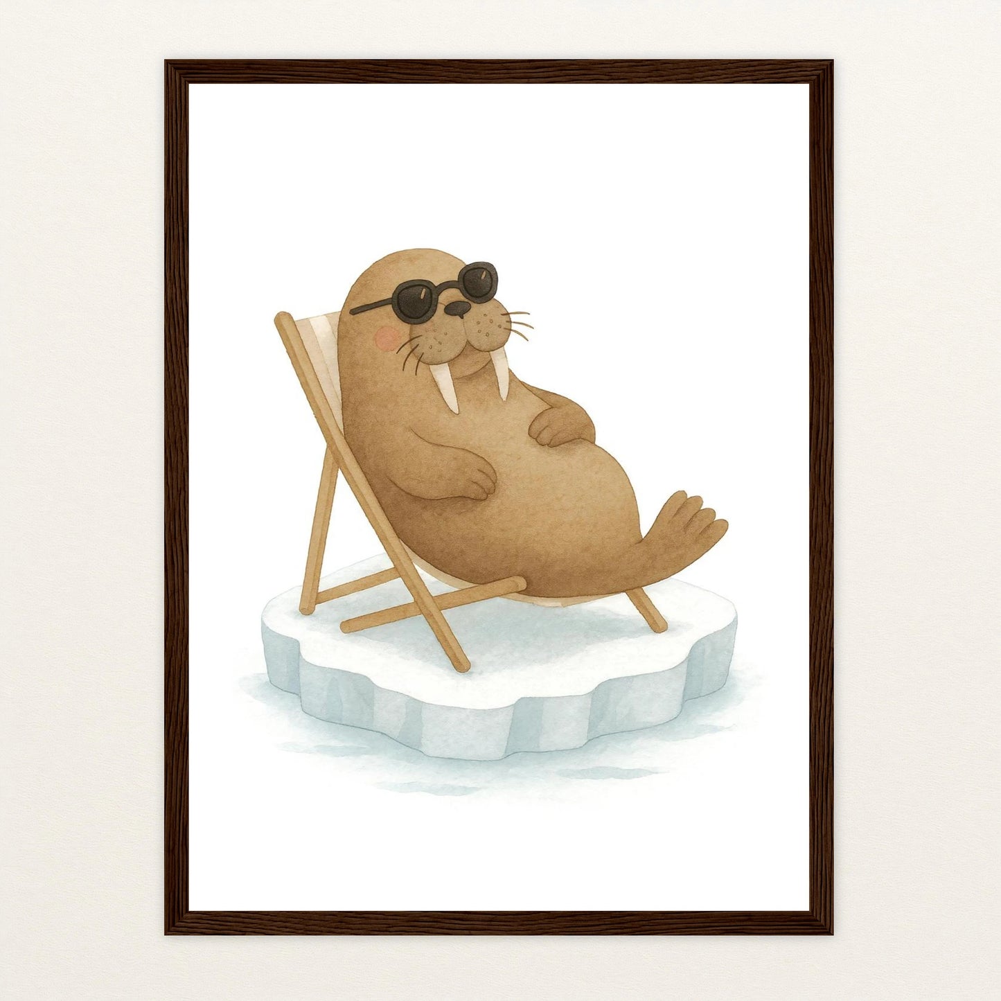 Wally das Walross - Motiv: "Liegestuhl" Poster mit Holzrahmen von tinylearner