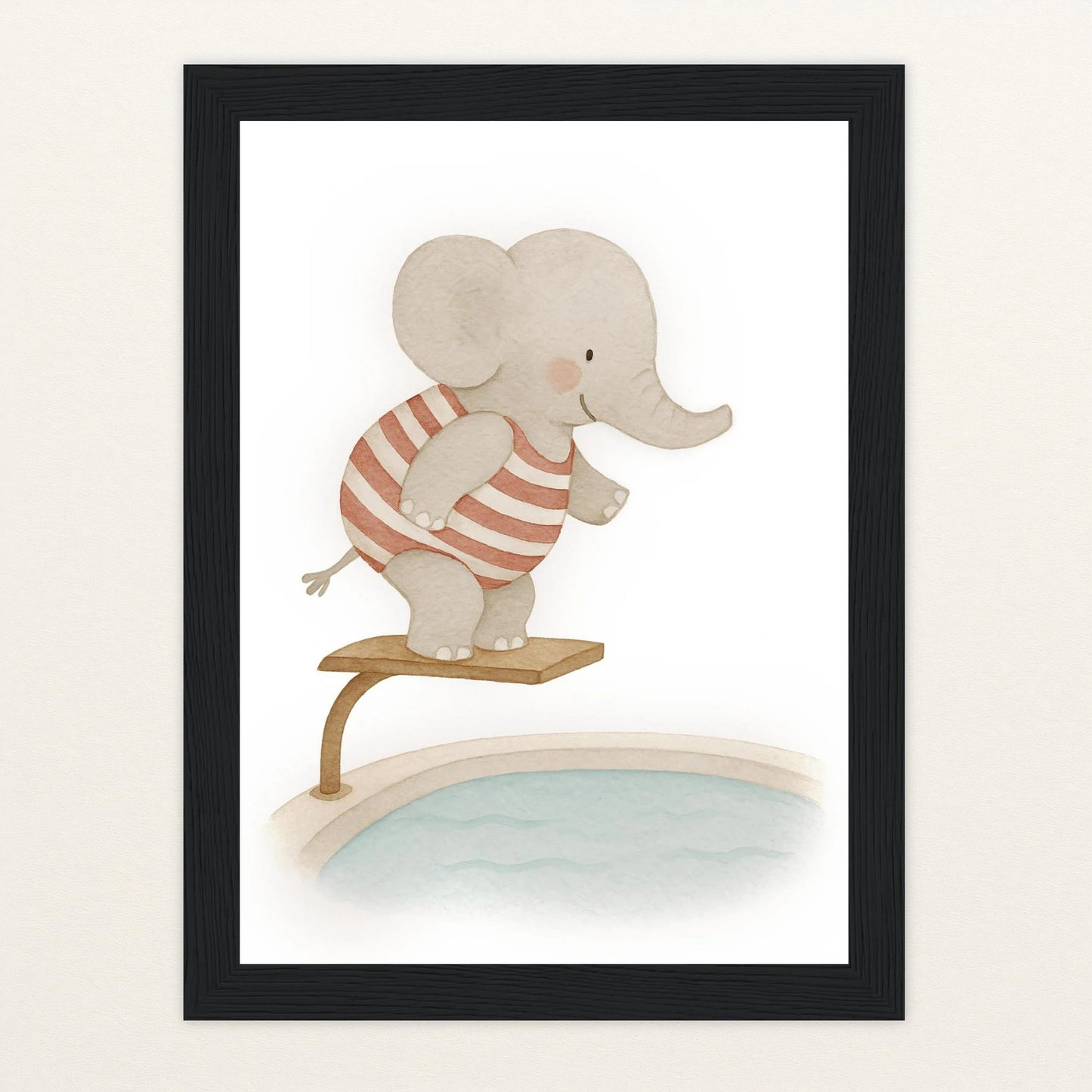 Emil der Elefant - Motiv: "Pool" Poster mit Holzrahmen von tinylearner