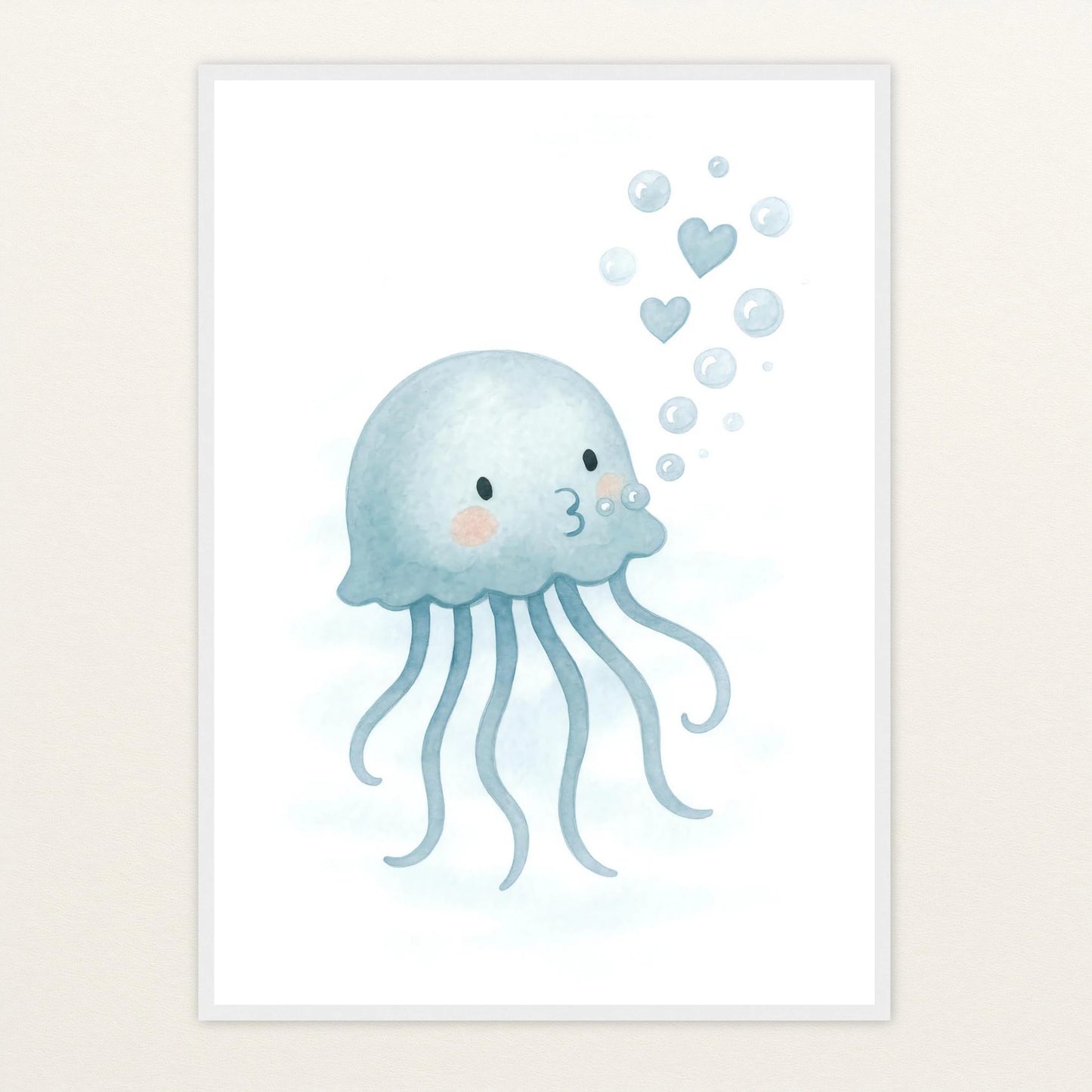 Quinn die Qualle - Motiv: "Luftblasen" Poster mit Holzrahmen von tinylearner