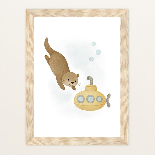 Otti der Otter - Motiv: "U-Boot" Poster mit Holzrahmen von tinylearner