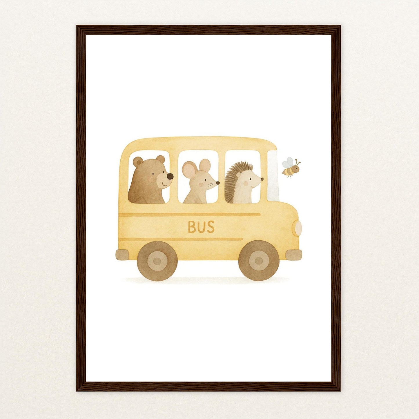 Tierfreunde - Motiv: "Schulbus" Poster mit Holzrahmen von tinylearner