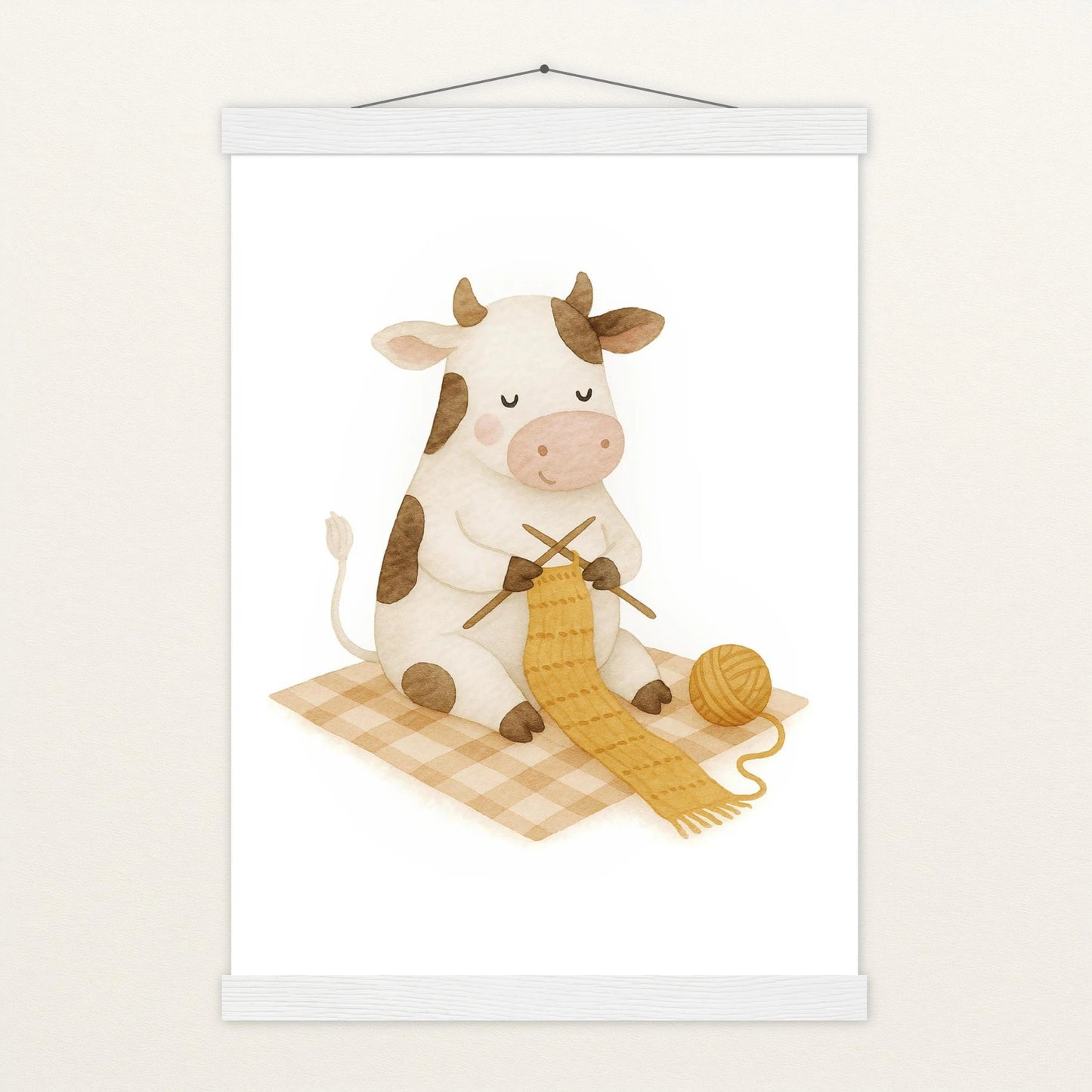 Klara die Kuh - Motiv: "Häkeln" Poster mit Leisten von tinylearner