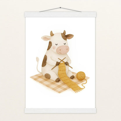 Klara die Kuh - Motiv: "Häkeln" Poster mit Leisten von tinylearner