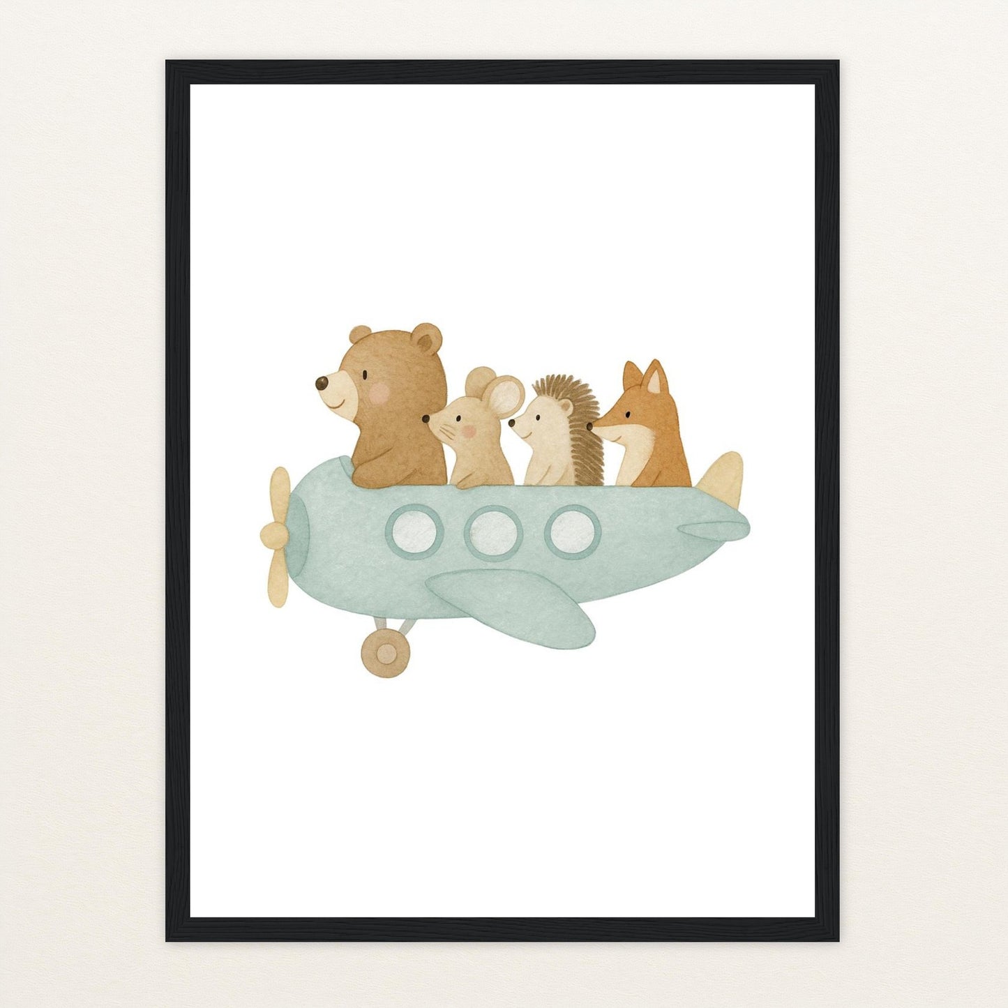 Tierfreunde - Motiv: "Flugzeug" Poster mit Holzrahmen von tinylearner