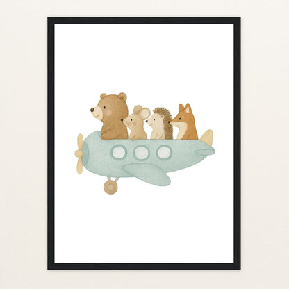 Tierfreunde - Motiv: "Flugzeug" Poster mit Holzrahmen von tinylearner