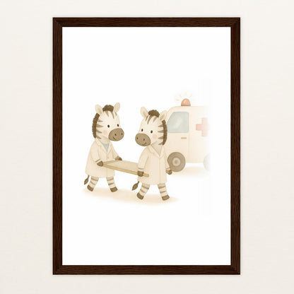 Zinni das Zebra - Motiv: "Krankenwagen" Poster mit Holzrahmen von tinylearner