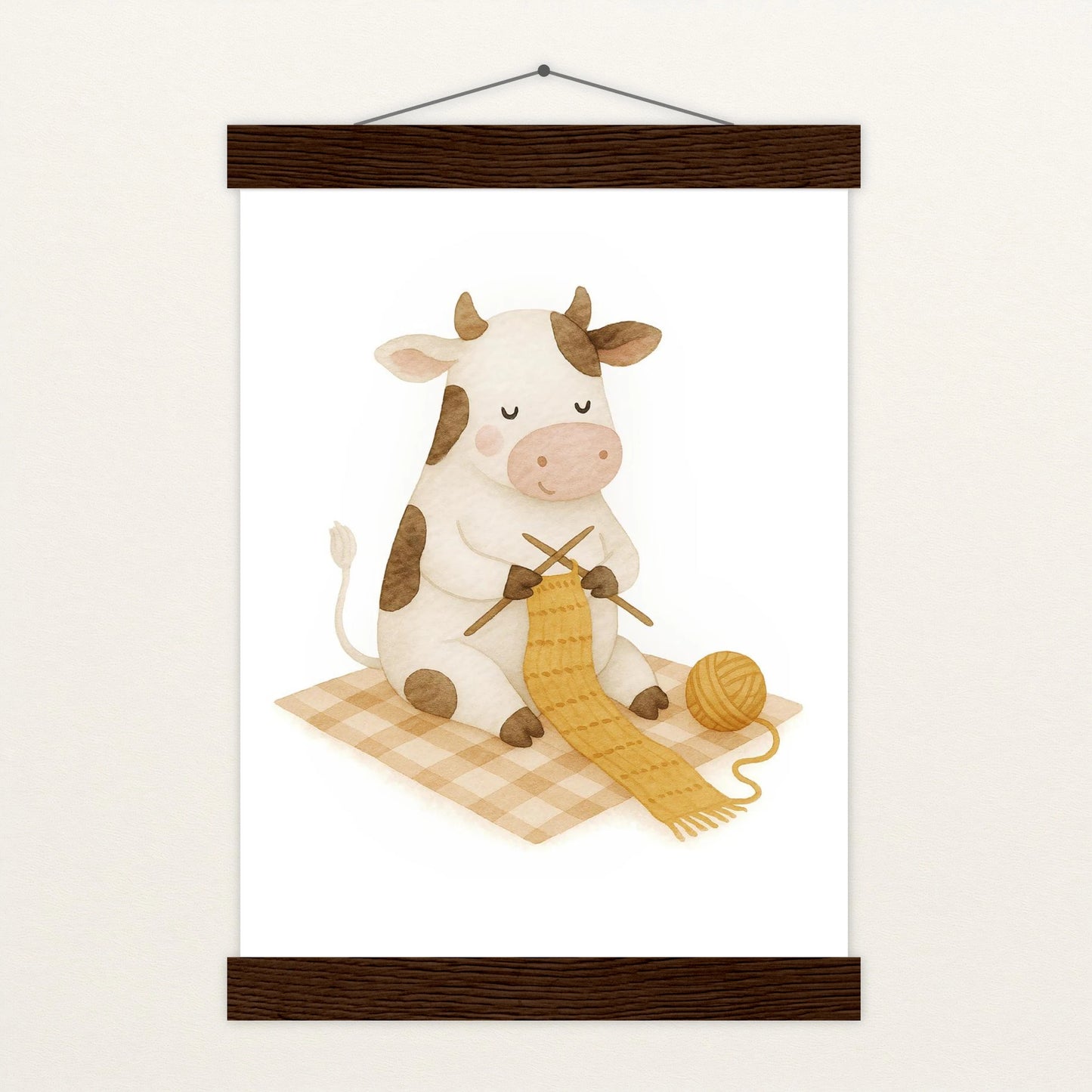 Klara die Kuh - Motiv: "Häkeln" Poster mit Leisten von tinylearner