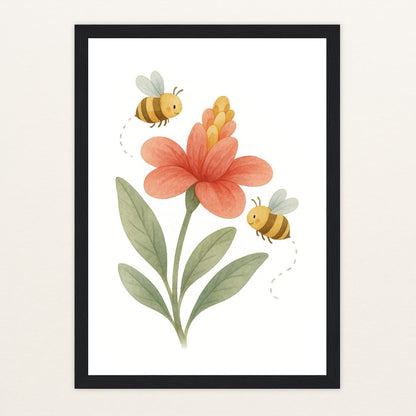Bibi die Biene - Motiv: "Blume" Poster mit Holzrahmen von tinylearner