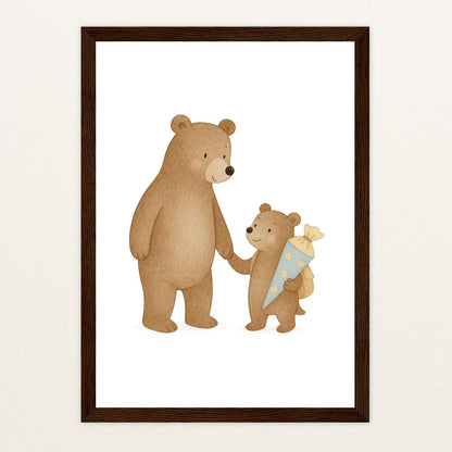 Balu der Bär - Motiv: "Schultüte" Poster mit Holzrahmen von tinylearner