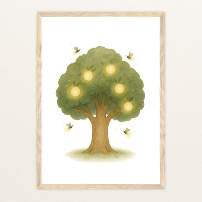Leuchtbaum Poster mit Holzrahmen von tinylearner