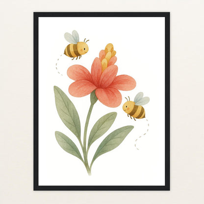 Bibi die Biene - Motiv: "Blume" Poster mit Holzrahmen von tinylearner