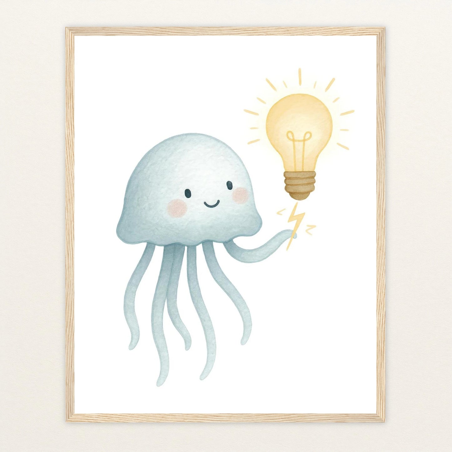 Quinn die Qualle - Motiv: "Glühbirne" Poster mit Holzrahmen von tinylearner