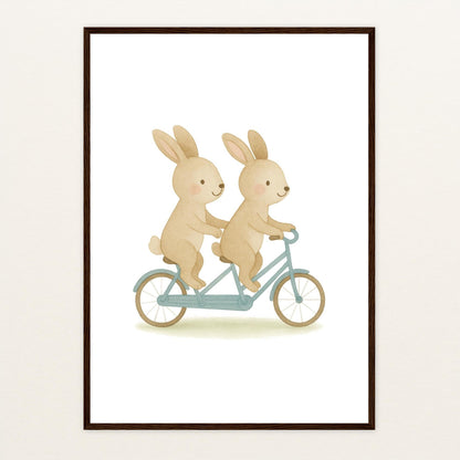 Holly der Hase - Motiv: "Tandem" Poster mit Holzrahmen von tinylearner