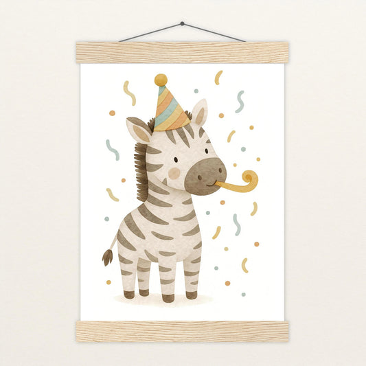 Zinni das Zebra - Motiv: "Party" Poster mit Leisten von tinylearner