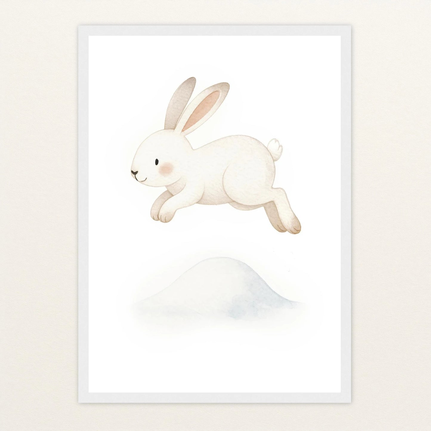 Sina der Schneehase - Motiv: "Schneehügel" Poster mit Holzrahmen von tinylearner
