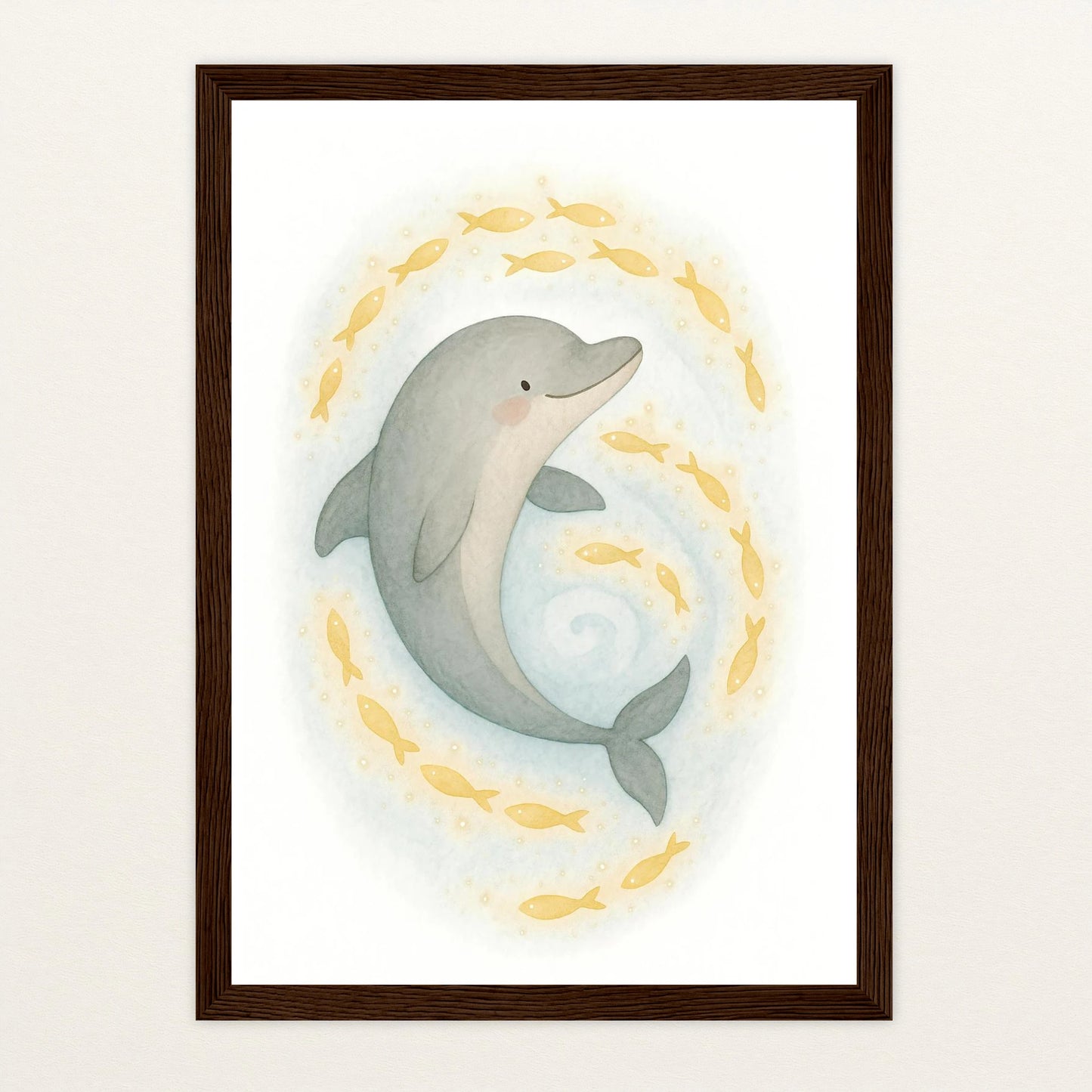 Dora der Delfin - Motiv: "Leuchtfische" Poster mit Holzrahmen von tinylearner
