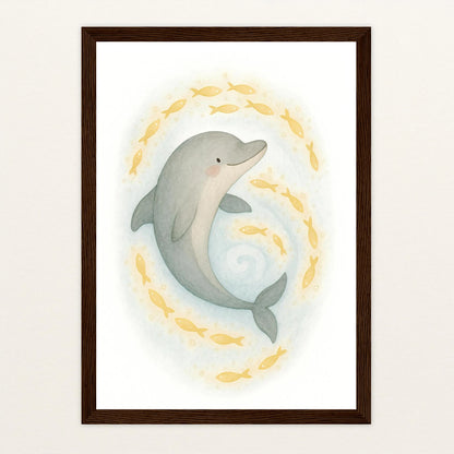 Dora der Delfin - Motiv: "Leuchtfische" Poster mit Holzrahmen von tinylearner