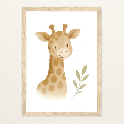 Greta die Giraffe Poster mit Holzrahmen von tinylearner