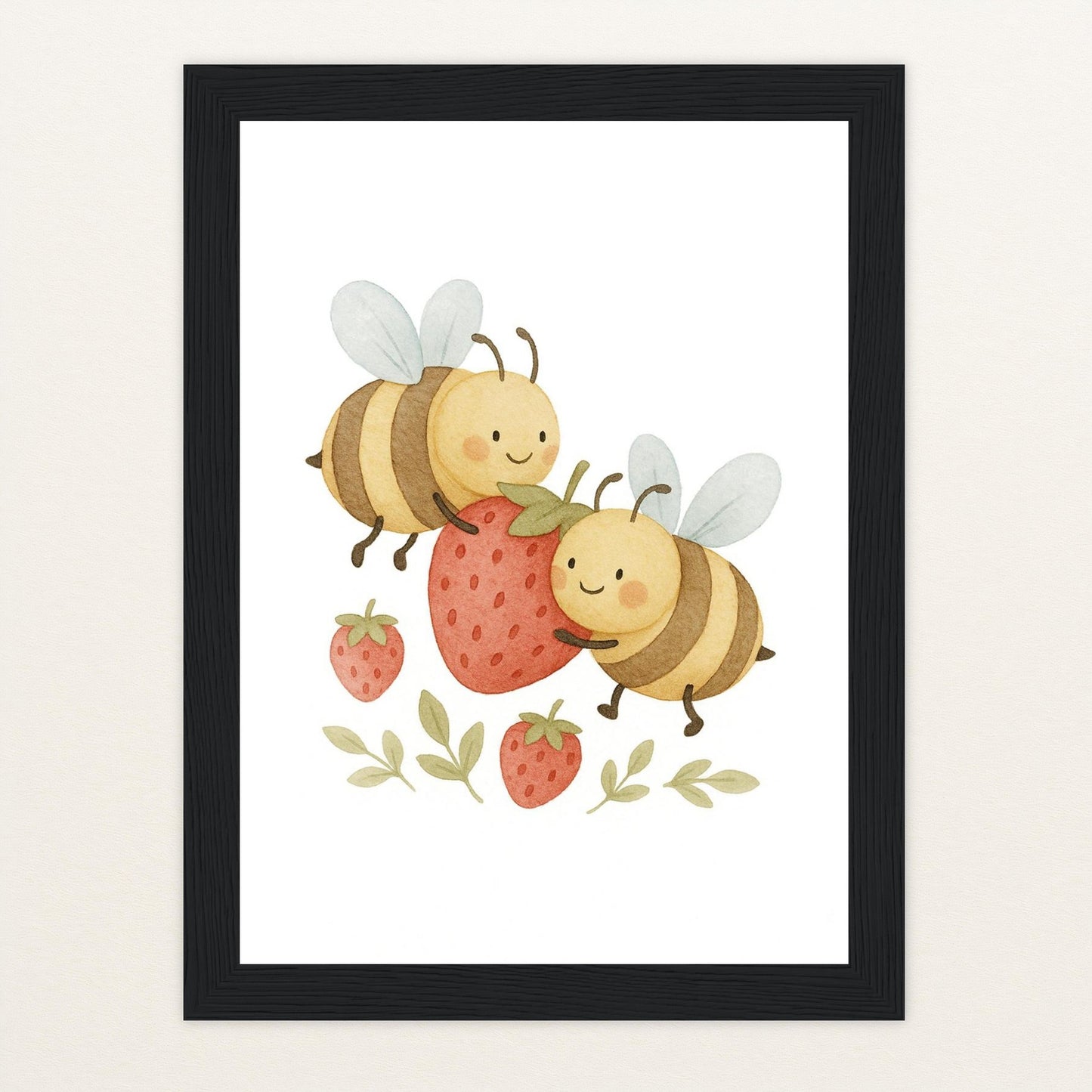 Bibi die Biene - Motiv: "Erdbeere" Poster mit Holzrahmen von tinylearner
