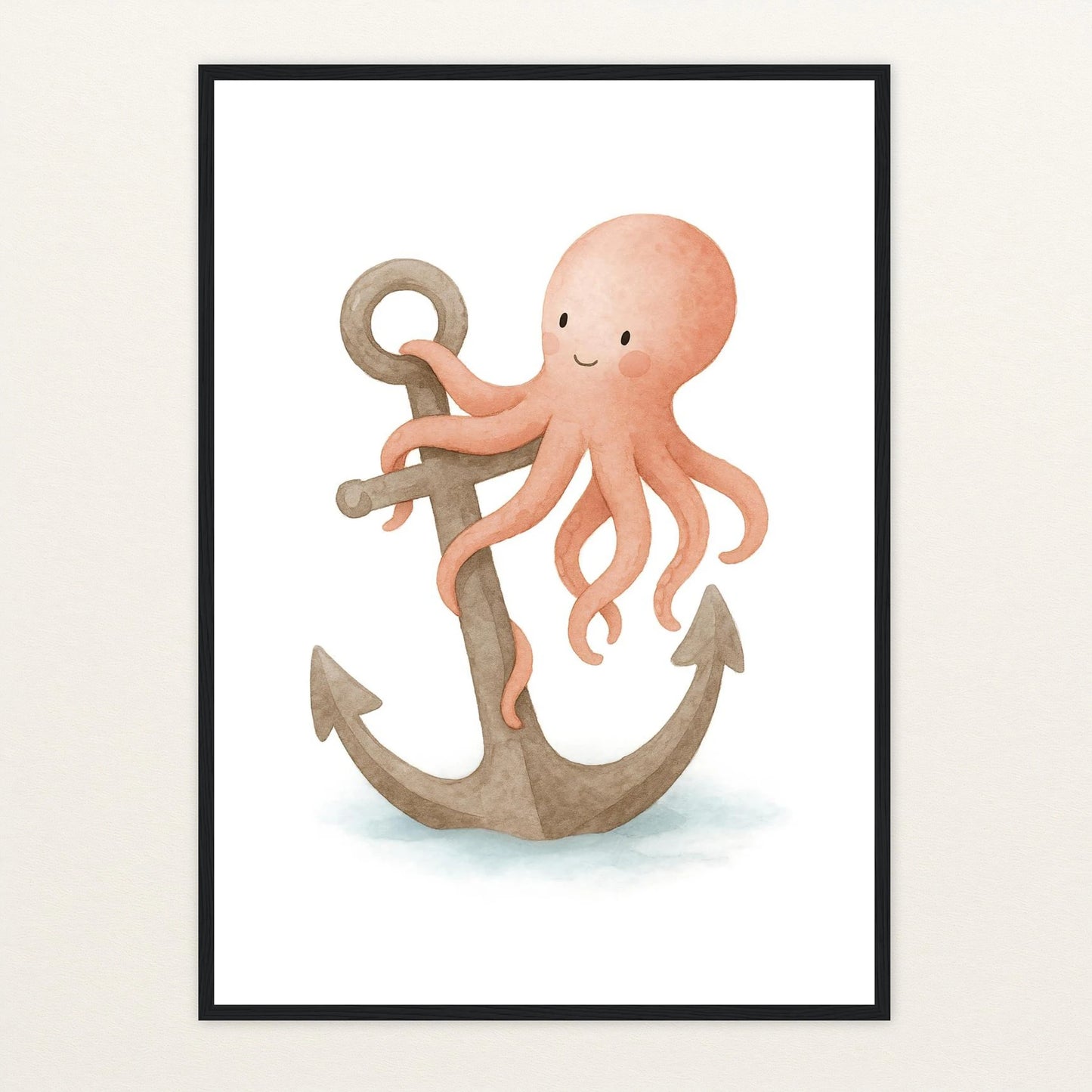 Tilli der Tintenfisch - Motiv: "Anker" Poster mit Holzrahmen von tinylearner