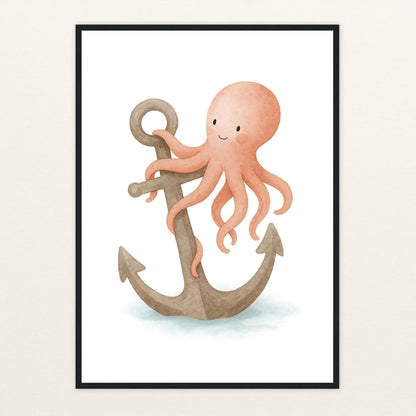 Tilli der Tintenfisch - Motiv: "Anker" Poster mit Holzrahmen von tinylearner