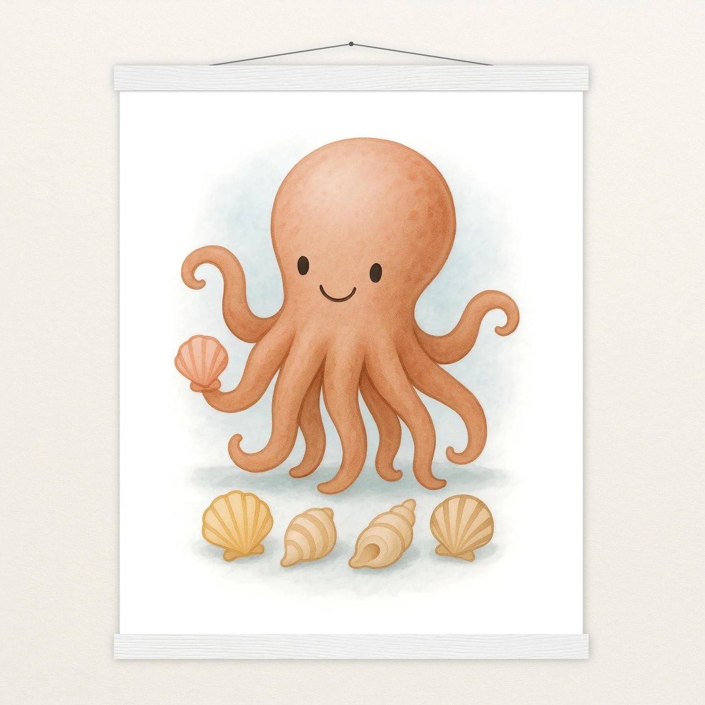 Tilli der Tintenfisch - Motiv: "Muscheln" Poster mit Leisten von tinylearner