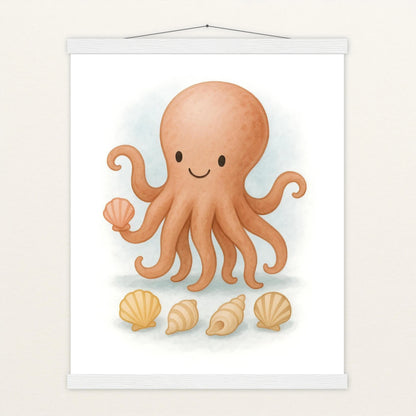 Tilli der Tintenfisch - Motiv: "Muscheln" Poster mit Leisten von tinylearner