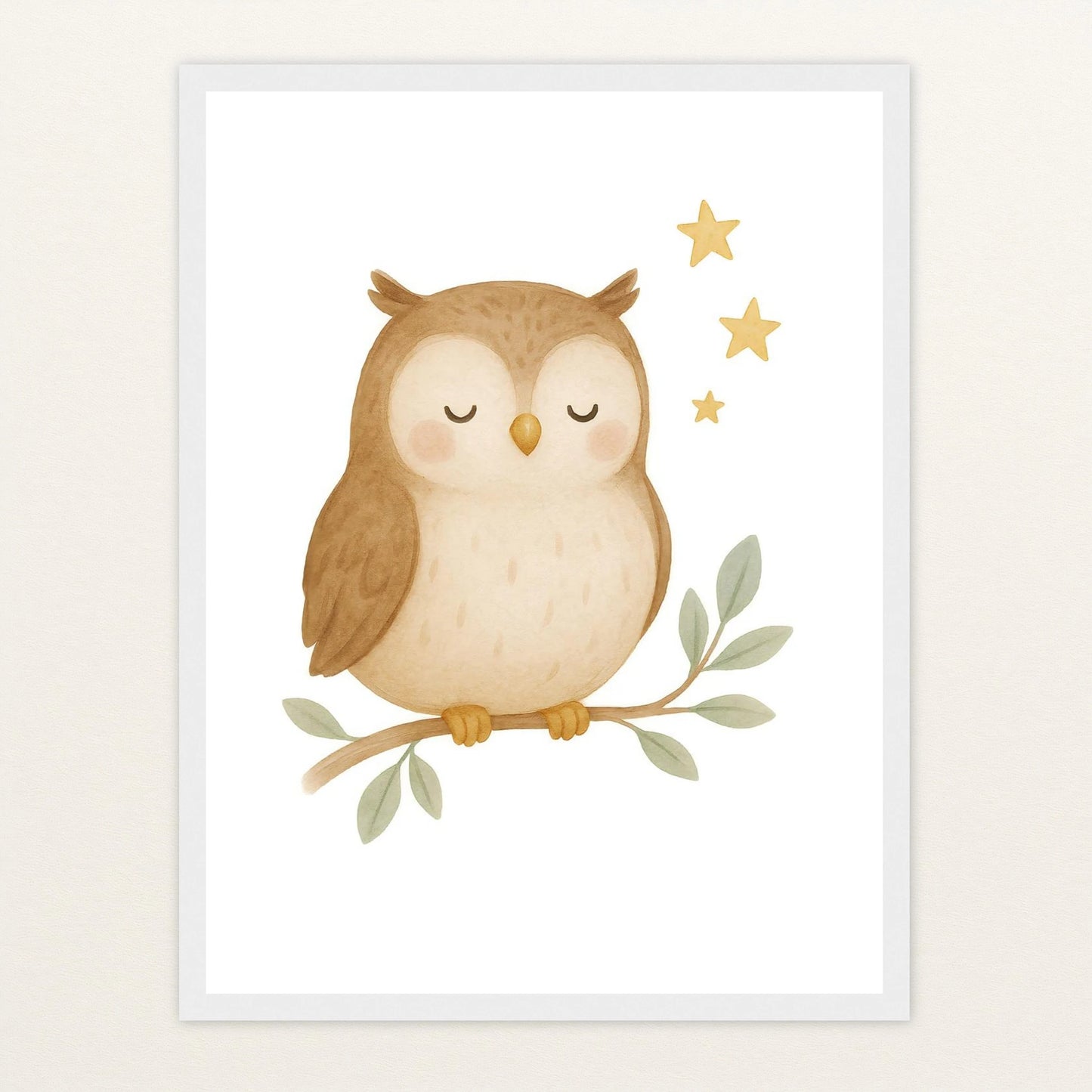 Emmi die Eule Poster mit Holzrahmen von tinylearner