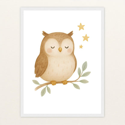 Emmi die Eule Poster mit Holzrahmen von tinylearner