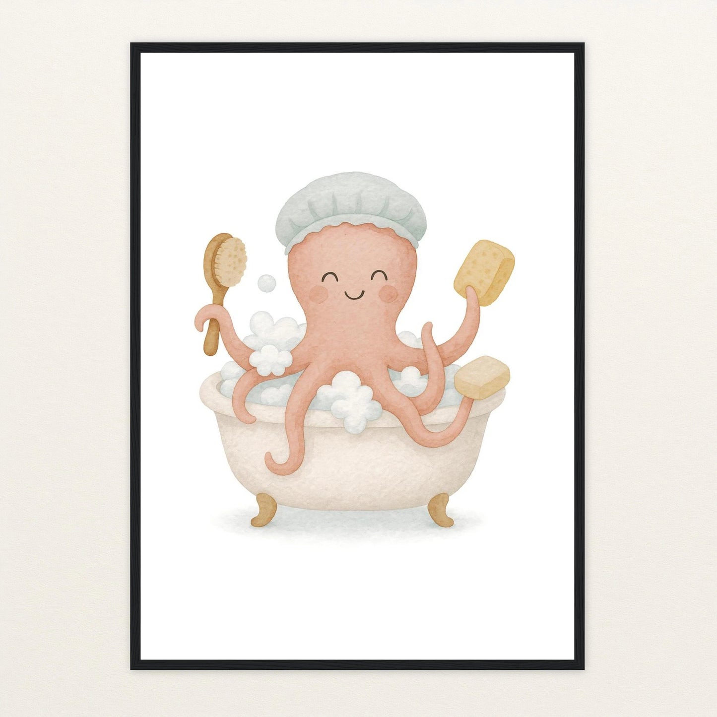 Tilli der Tintenfisch - Motiv: "Baden" Poster mit Holzrahmen von tinylearner