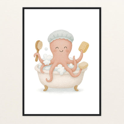 Tilli der Tintenfisch - Motiv: "Baden" Poster mit Holzrahmen von tinylearner
