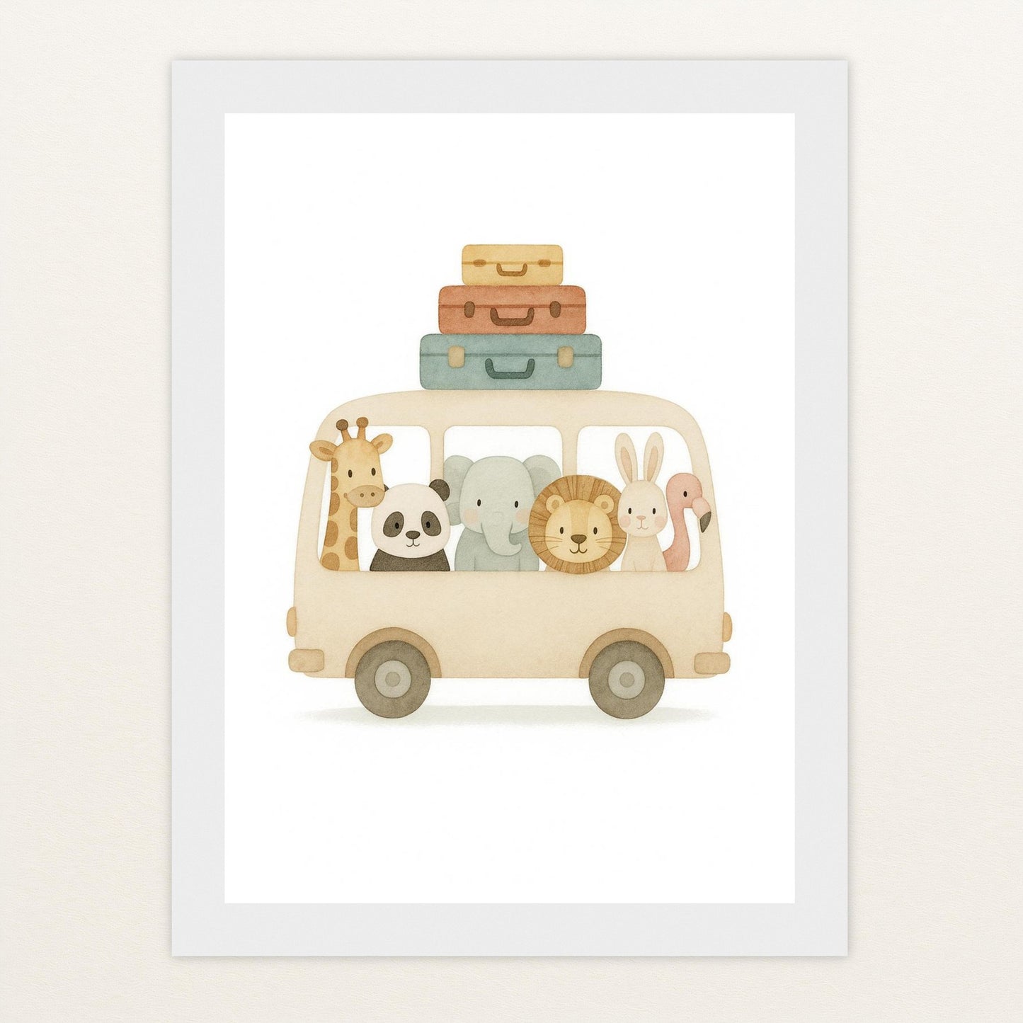 Tierfreunde - Motiv: "Reisebus" Poster mit Holzrahmen von tinylearner