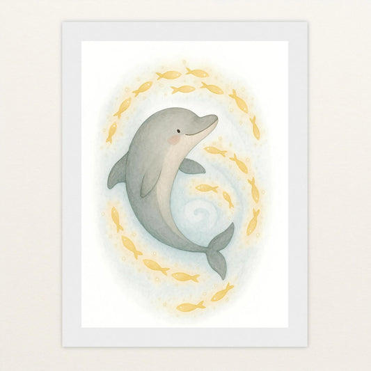 Dora der Delfin - Motiv: "Leuchtfische" Poster mit Holzrahmen von tinylearner