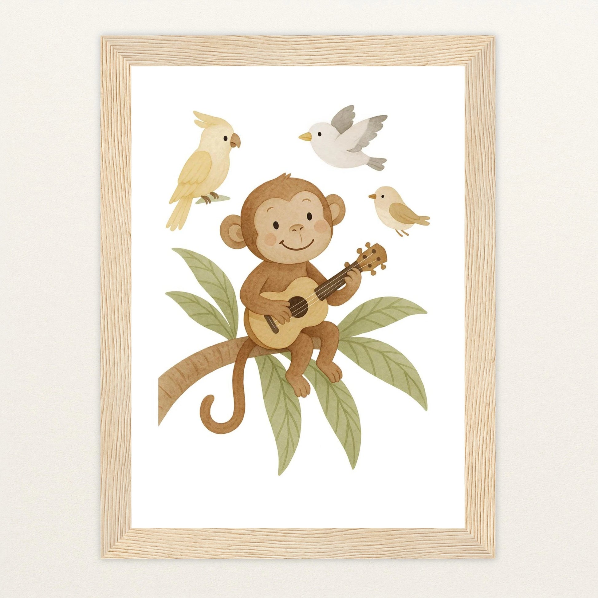 Aki der Affe - Motiv: "Ukulele" Poster mit Holzrahmen von tinylearner