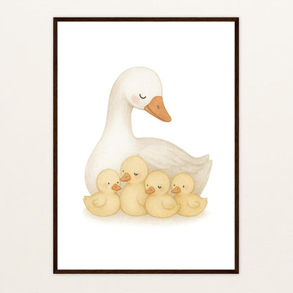 Gusi die Gans - Motiv: "Familie" Poster mit Holzrahmen von tinylearner