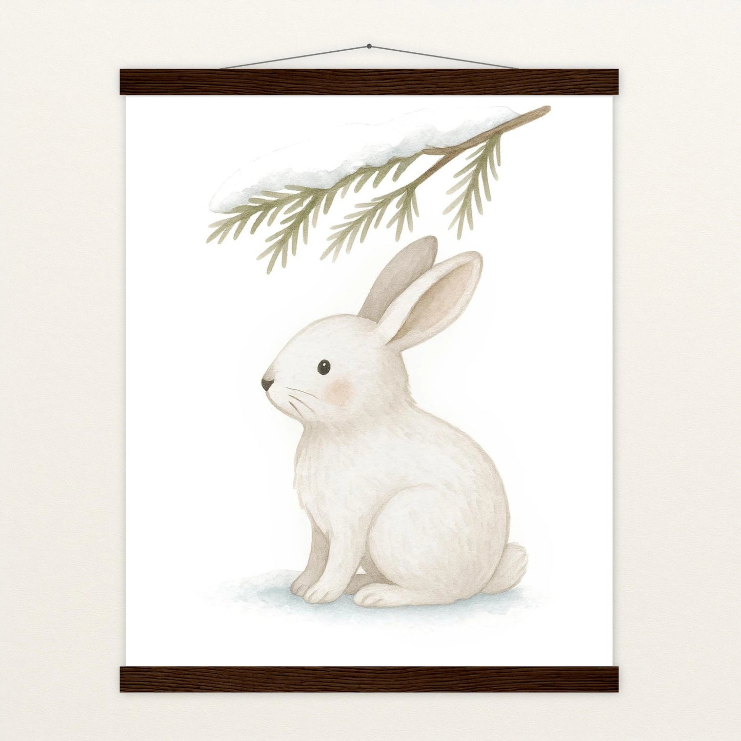 Sina der Schneehase - Motiv: "Nadelzweig" Poster mit Leisten von tinylearner