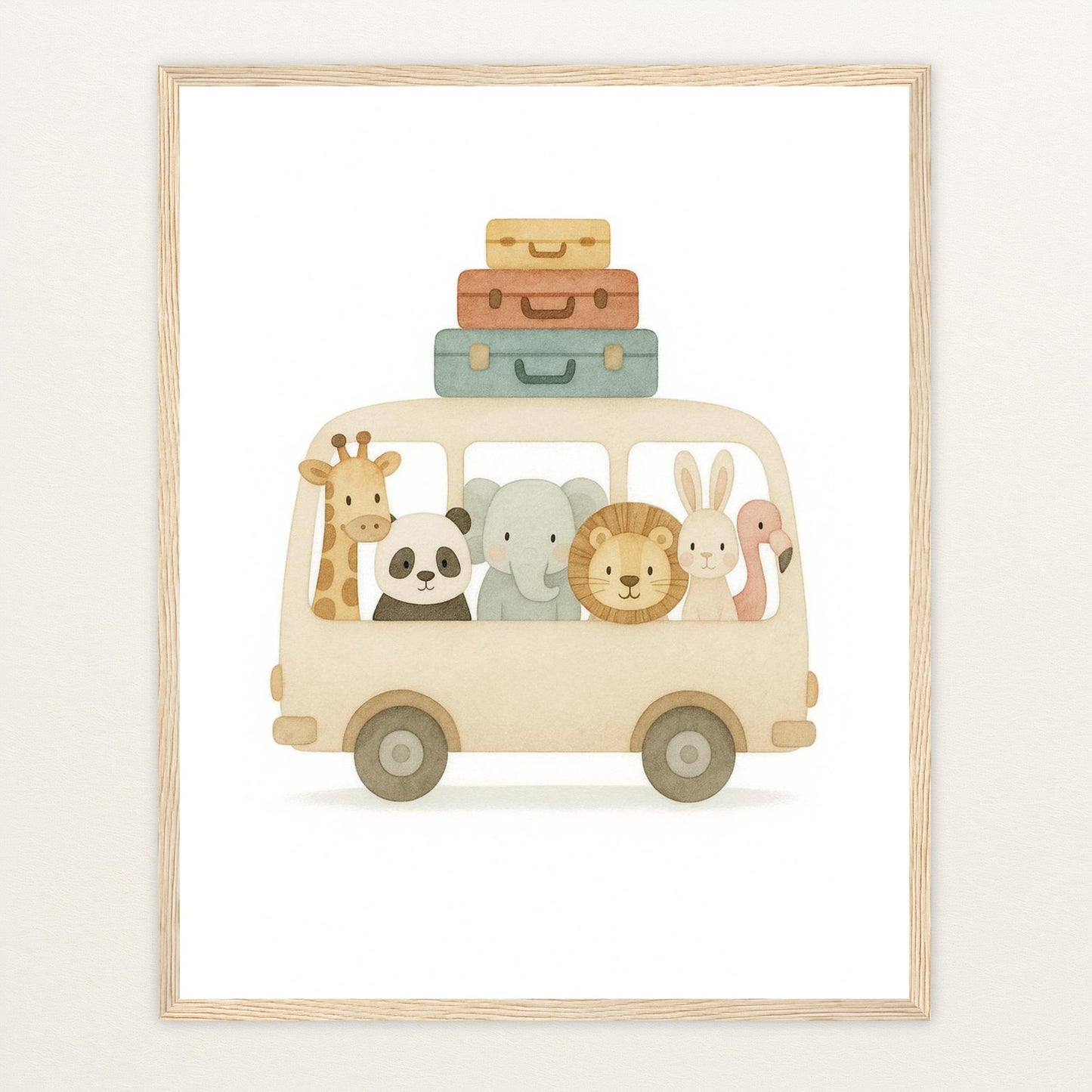 Tierfreunde - Motiv: "Reisebus" Poster mit Holzrahmen von tinylearner