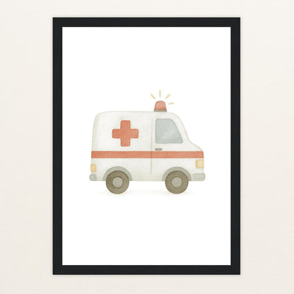 Krankenwagen Poster mit Holzrahmen von tinylearner