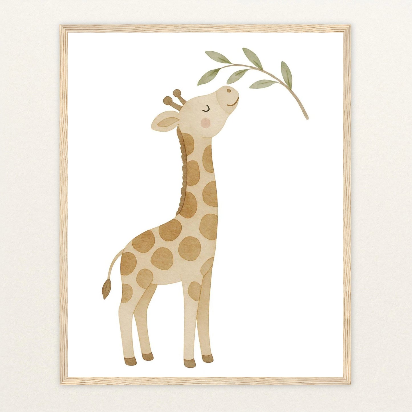 Greta die Giraffe - Motiv: "Blätter" Poster mit Holzrahmen von tinylearner
