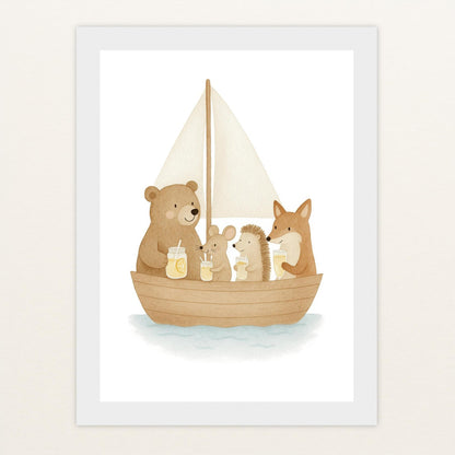 Tierfreunde - Motiv: "Segelschiff" Poster mit Holzrahmen von tinylearner