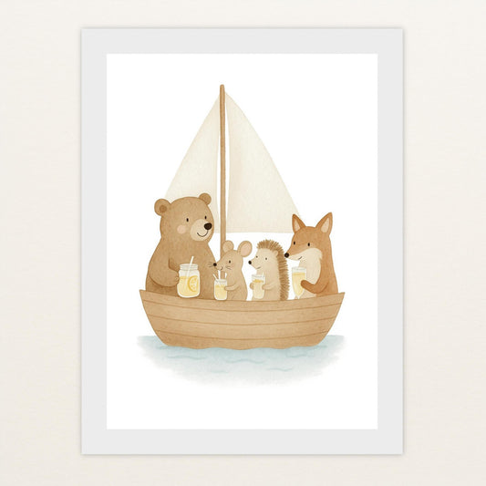 Tierfreunde - Motiv: "Segelschiff" Poster mit Holzrahmen von tinylearner