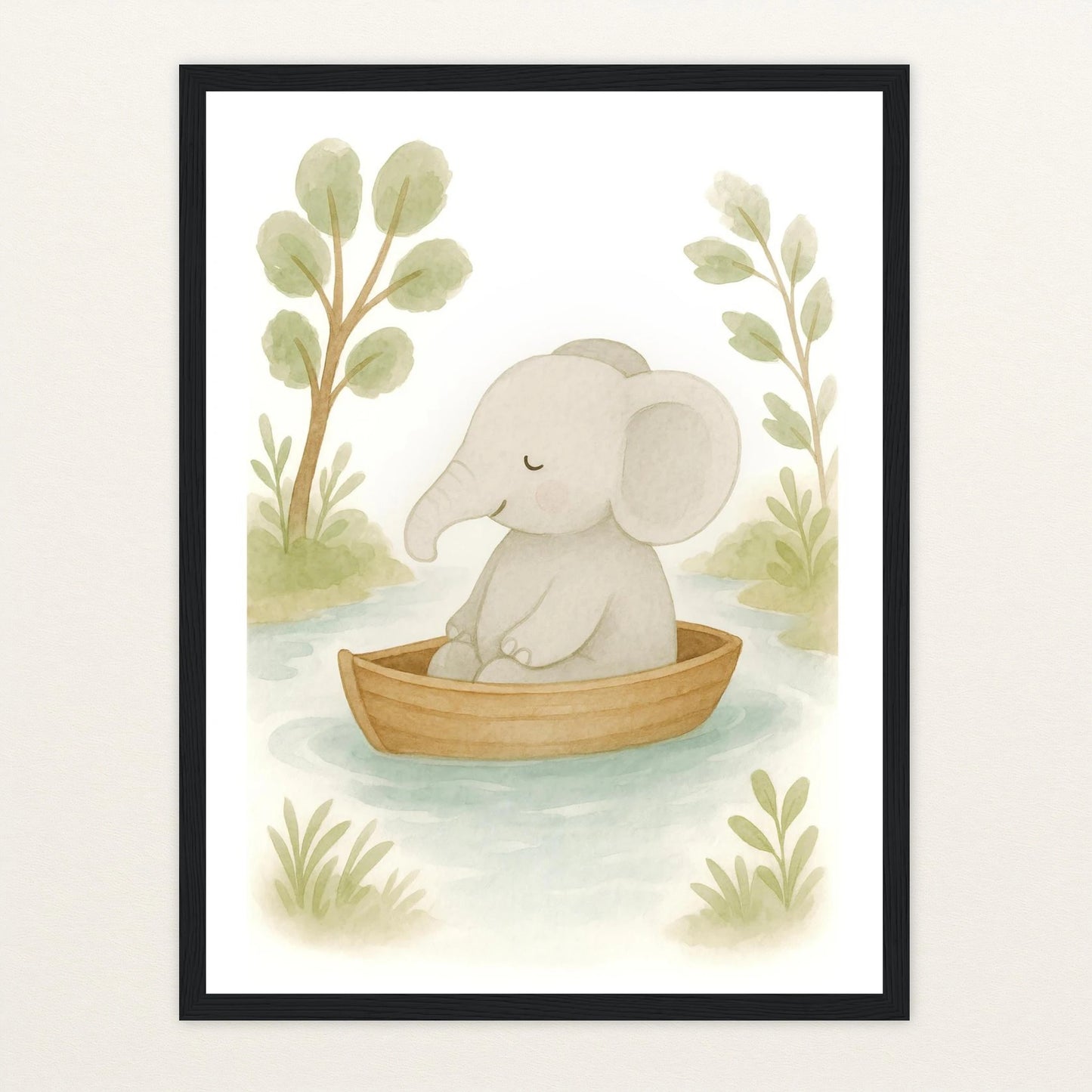 Emil der Elefant - Motiv: "Boot" Poster mit Holzrahmen von tinylearner