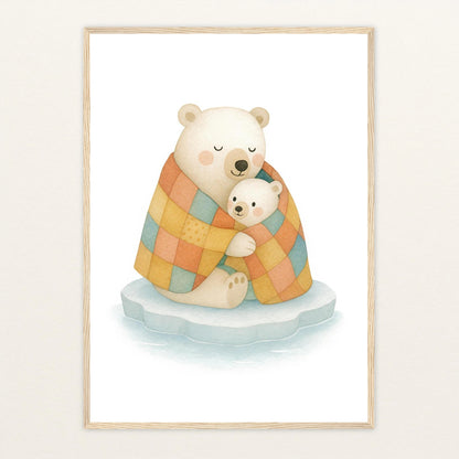 Pummel der Polarbär - Motiv: "Familie" Poster mit Holzrahmen von tinylearner