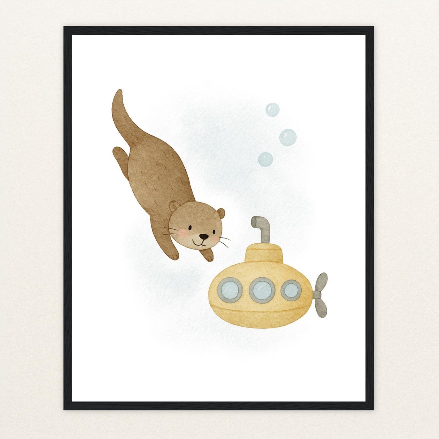 Otti der Otter - Motiv: "U-Boot" Poster mit Holzrahmen von tinylearner