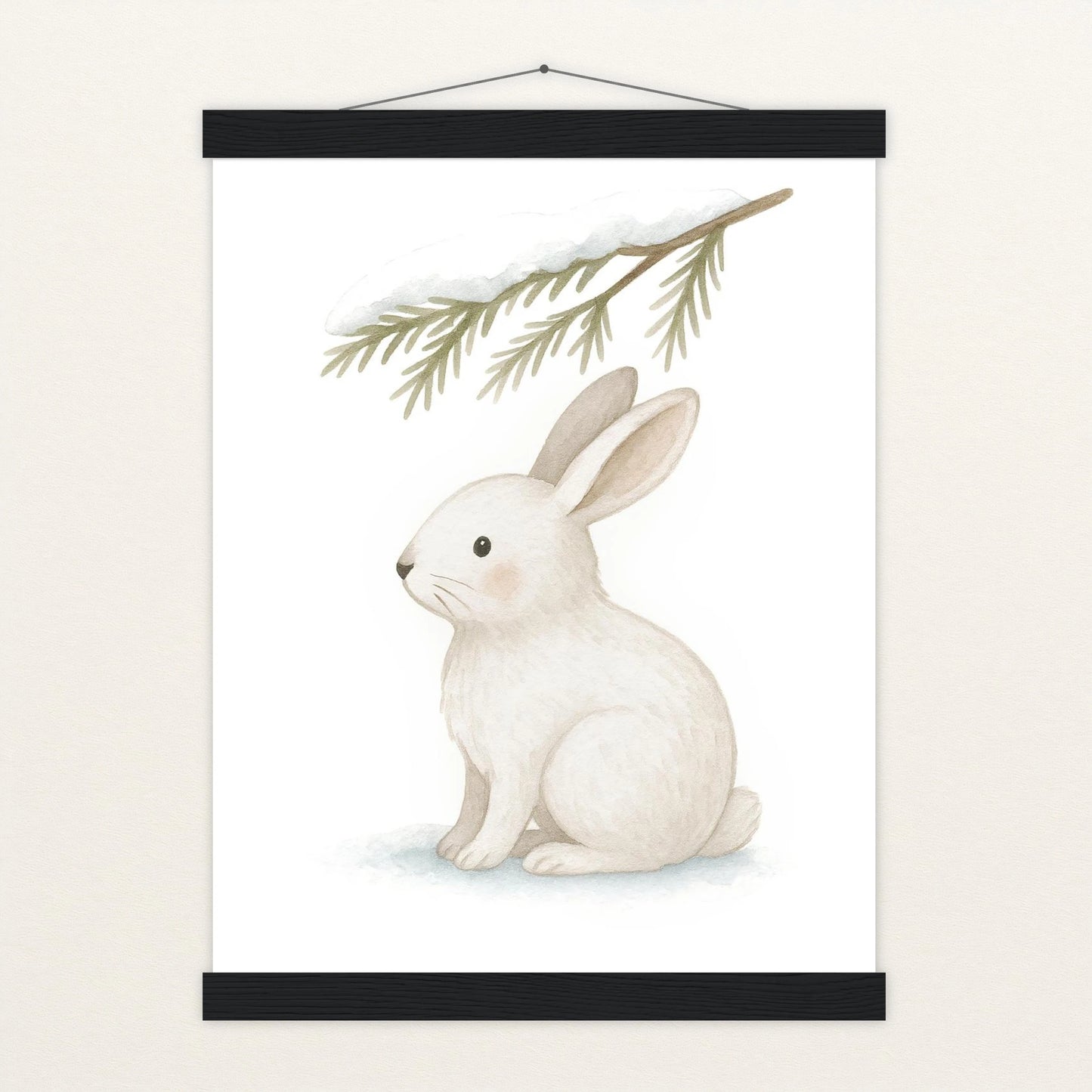 Sina der Schneehase - Motiv: "Nadelzweig" Poster mit Leisten von tinylearner