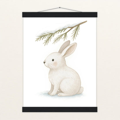 Sina der Schneehase - Motiv: "Nadelzweig" Poster mit Leisten von tinylearner