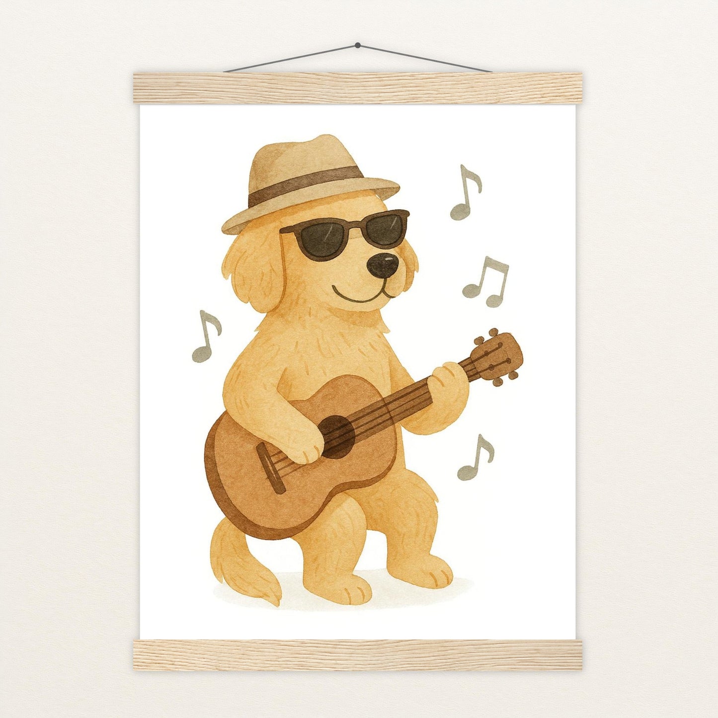 Hugo der Hund - Motiv: "Gitarre" Poster mit Leisten von tinylearner