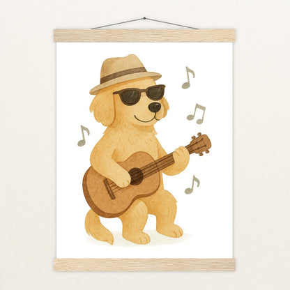 Hugo der Hund - Motiv: "Gitarre" Poster mit Leisten von tinylearner