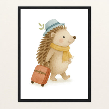 Iggi der Igel - Motiv: "Reisen" Poster mit Holzrahmen von tinylearner