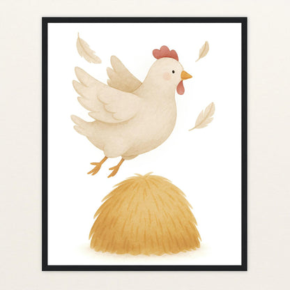 Hanni das Huhn - Motiv: "Heu" Poster mit Holzrahmen von tinylearner